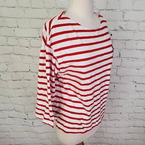 LEVI'S Red White Rose Embroidered Striped T-shirt Top XS - Picture 3 of 7